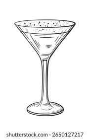 Aperol sour cocktail hand drawn isolated on white background. Vintage sketch of alcoholic drink glass. Party cocktail. Vector illustration