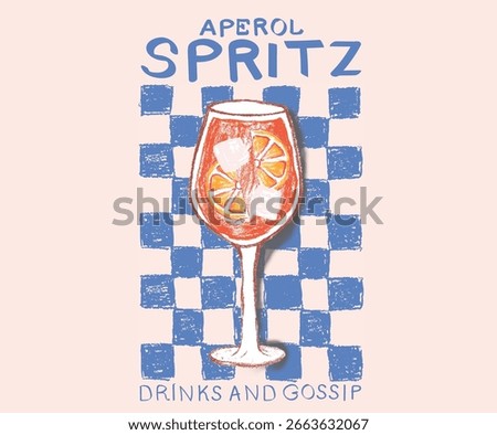 Aperol spritz artwork for for t-shirt. Summer print.