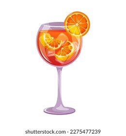 Aperol Spritz classic cocktail with prosecco, soda, orange, ice. Italian aperitif cocktails. Alcoholic beverage for drinks bar menu. Beach Holidays, summer vacation, party, cafe bar,recreation. Vector