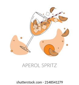 Aperol Spritz Cocktail Illustration. Illustration of Cocktail with ice cubes. Summer cocktail