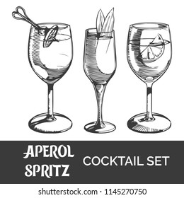 Aperol spritz cocktail set. Vector illustration