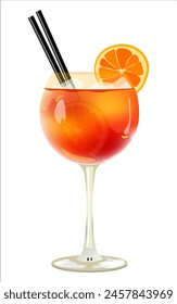 Aperol spritz cocktails with orange slice isolated on a white background. Vector illustration.