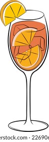 Aperol Spritz with fresh orande wedge garnish on a glass. Classic alcoholic beverage vector illustration