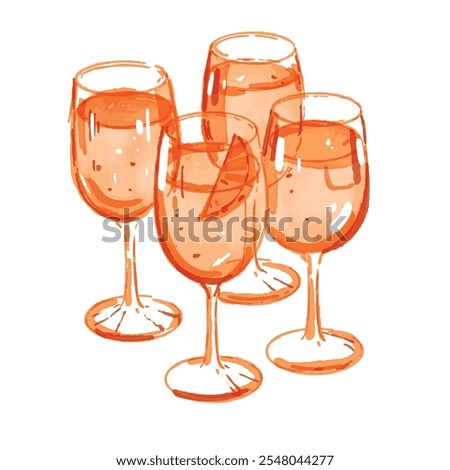 Aperol spritz orange illustration, vector hand drawn watercolor tropical alcoholic cocktail sketch. Holiday summer refreshment drinks beach bar citrus lemonade glass menu design. Aperol spritz clipart