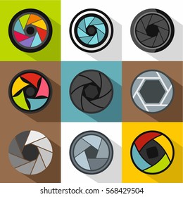 Aperture of camera icons set. Flat illustration of 9 aperture of camera vector icons for web