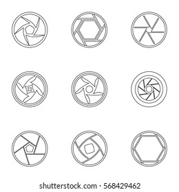Aperture of camera icons set. Outline illustration of 9 aperture of camera vector icons for web