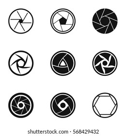 Aperture of camera icons set. Simple illustration of 9 aperture of camera vector icons for web