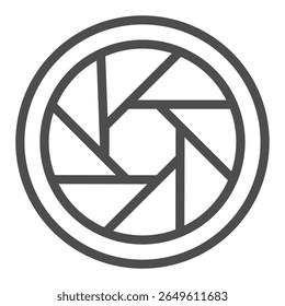Aperture of camera line icon, optical equipment concept. Vector graphics. Camera shutter sign on white background, outline style icon for mobile or web design