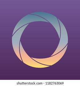 Aperture or Camera objective icon. Vector. Evening gradient icon at violet background.