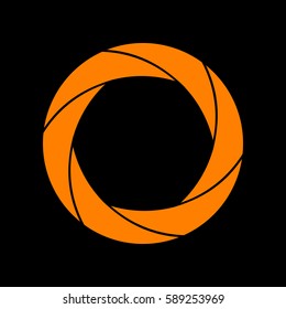 Aperture or Camera objective icon. Vector. Orange icon on black background. Fire.