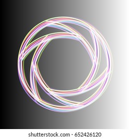 Aperture or Camera objective icon. Vector. White icon with colored contours on gradient background.