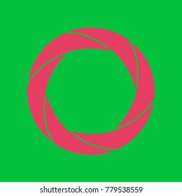 Aperture or Camera objective icon. Vector. Paradise pink icon on dark pastel green background.