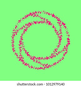 Aperture or Camera objective linear icon. Vector. Magenta rough icon on greenish background. Isolated.