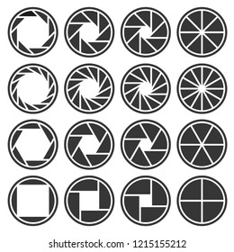 Aperture Camera Shutter Focus Icons Set. Vector