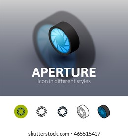 Aperture color icon, vector symbol in flat, outline and isometric style isolated on blur background