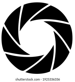 Diafragma de apertura de cámara digital, fotografía y símbolo fotográfico, vector, ilustración, signo en color negro, aislado en fondo blanco