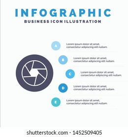 Aperture, Film, Logo, Movie, Photo Solid Icon Infographics 5 Steps Presentation Background