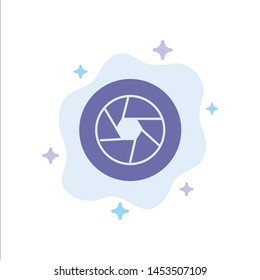 Aperture, Film, Logo, Movie, Photo Blue Icon on Abstract Cloud Background