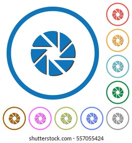 Aperture flat color vector icons with shadows in round outlines on white background