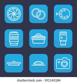 aperture icon. Set of 9 outline aperture icons such as heart with camera