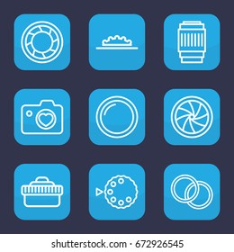 Aperture icon. set of 9 outline aperture icons such as heart with camera etc
