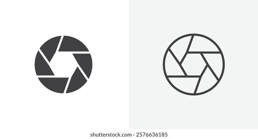 Aperture icon set in black flat solid and outlined style.