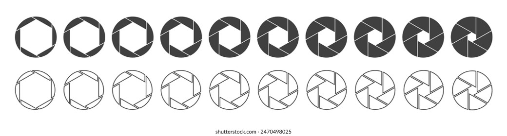 Aperture icon set. Aperture icons on white background.