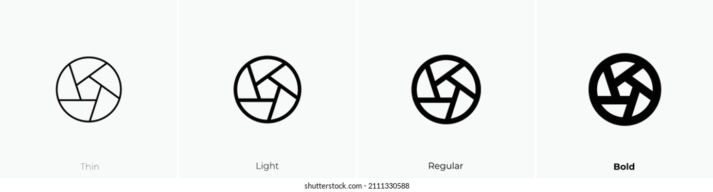 aperture icon. Thin, Light Regular And Bold style design isolated on white background