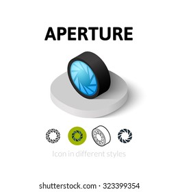 Aperture icon, vector symbol in flat, outline and isometric style