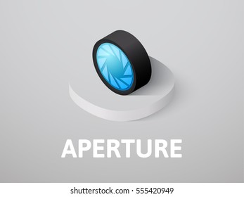 Aperture icon, vector symbol in flat isometric style isolated on color background