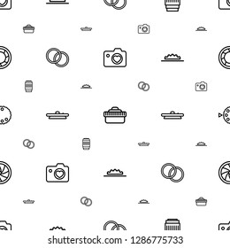 aperture icons pattern seamless white background. Included editable outline heart with camera, camera lensecamera lense, camera wheel icons. aperture icons for web and mobile.