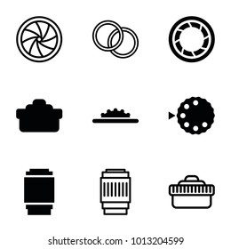 Aperture icons. set of 9 editable filled and outline aperture icons such as camera shutter