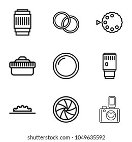 Aperture icons. set of 9 editable outline aperture icons such as camera shutter