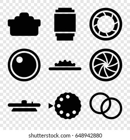 Aperture icons set. set of 9 aperture filled icons such as camera shutter