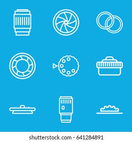Aperture icons set. set of 9 aperture outline icons such as camera shutter