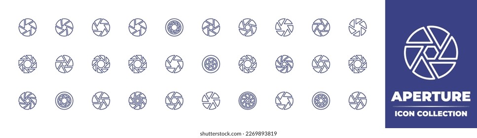 Aperture line icon collection. Editable stroke. Vector illustration. Containing aperture, lens, camera shutter, camera lens, shutter, camera.