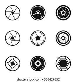 Aperture of photocamera icons set. Simple illustration of 9 aperture of photocamera vector icons for web