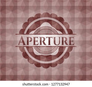 Aperture red seamless emblem with geometric pattern background.