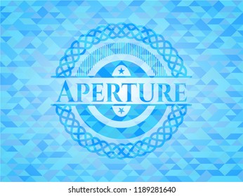 Aperture sky blue emblem with triangle mosaic background