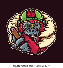 Apes with a smoke cartoon illustration