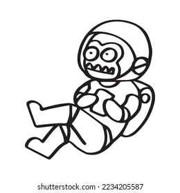 Apes wearing astronaut suits hovering casually in Space