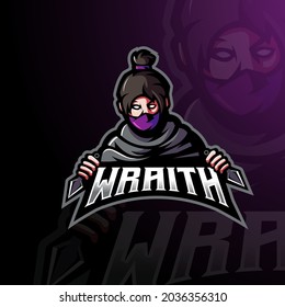 Apex gaming character mascot design of Wraith. mascot logo for esport, gaming, team	