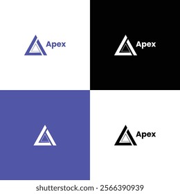 "Apex - A Modern and Minimalistic Logo Design Featuring a Geometric Triangle Symbol, Perfect for Innovative Branding, Corporate Identities, and Creative Business Solutions"

