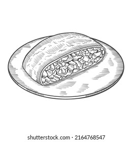 apfelstrudel german or germany cuisine traditional food isolated doodle hand drawn sketch with outline style