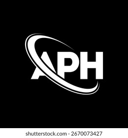 Logotipo de APH. Diseño del logotipo de la letra APH. Logotipo de APH inicial vinculado con el círculo y el logotipo del monograma en mayúsculas. Tipografía APH para tecnología, negocio y marca inmobiliaria.