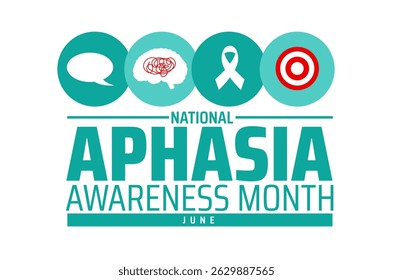Aphasia Awareness Month background banner or poster design template. observed every year in June. Holiday concept. June Campaign for Communication Disorder. Brain Illustration.