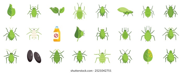 Ícones Aphid definidos em estilo plano isolado em um fundo branco para aplicativos e sites