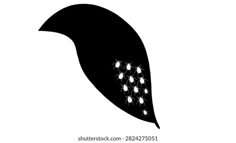 Aphid on leaf, black isolated vector silhouette
