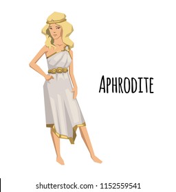 Aphrodite, ancient Greek goddess of Love and Beauty. Ancient Greece mythology. Flat vector illustration. Isolated on white background.