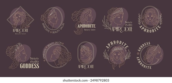 Afrodita. Logotipo o insignias de la mujer de la belleza aphrodite diosa griega Plantillas recientes del logotipo de la identidad del negocio del Vector